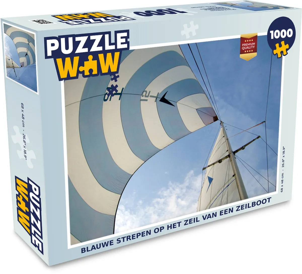 PuzzleWow Legpuzzel Blauwe Strepen Zeilboot 1000 Stuks - Multicolor