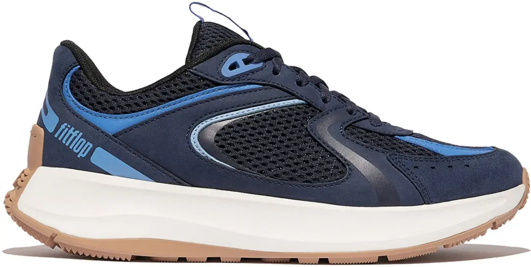 FitFlop FitFlop F-Mode Flow Suede/Mesh/Leather Flatform Sneakers BLAUW
