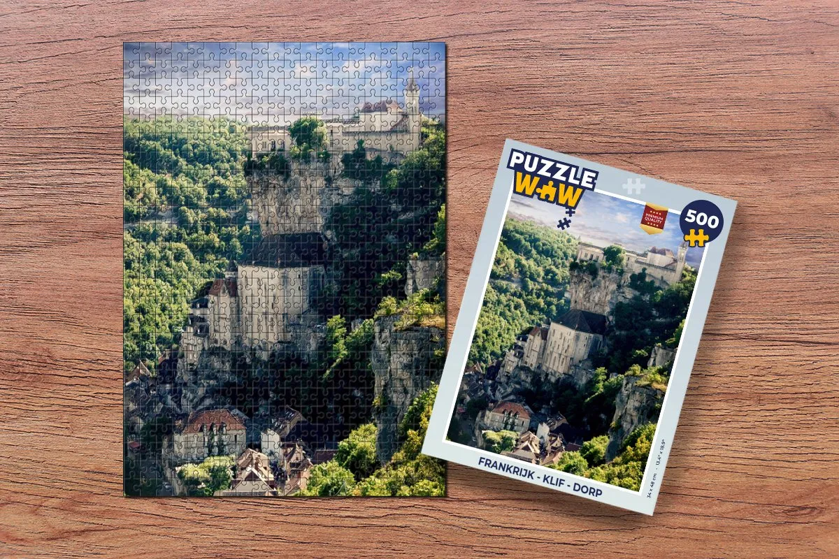PuzzleWow Frankrijk Klif Dorp Legpuzzel 500 Stuks - Multicolor