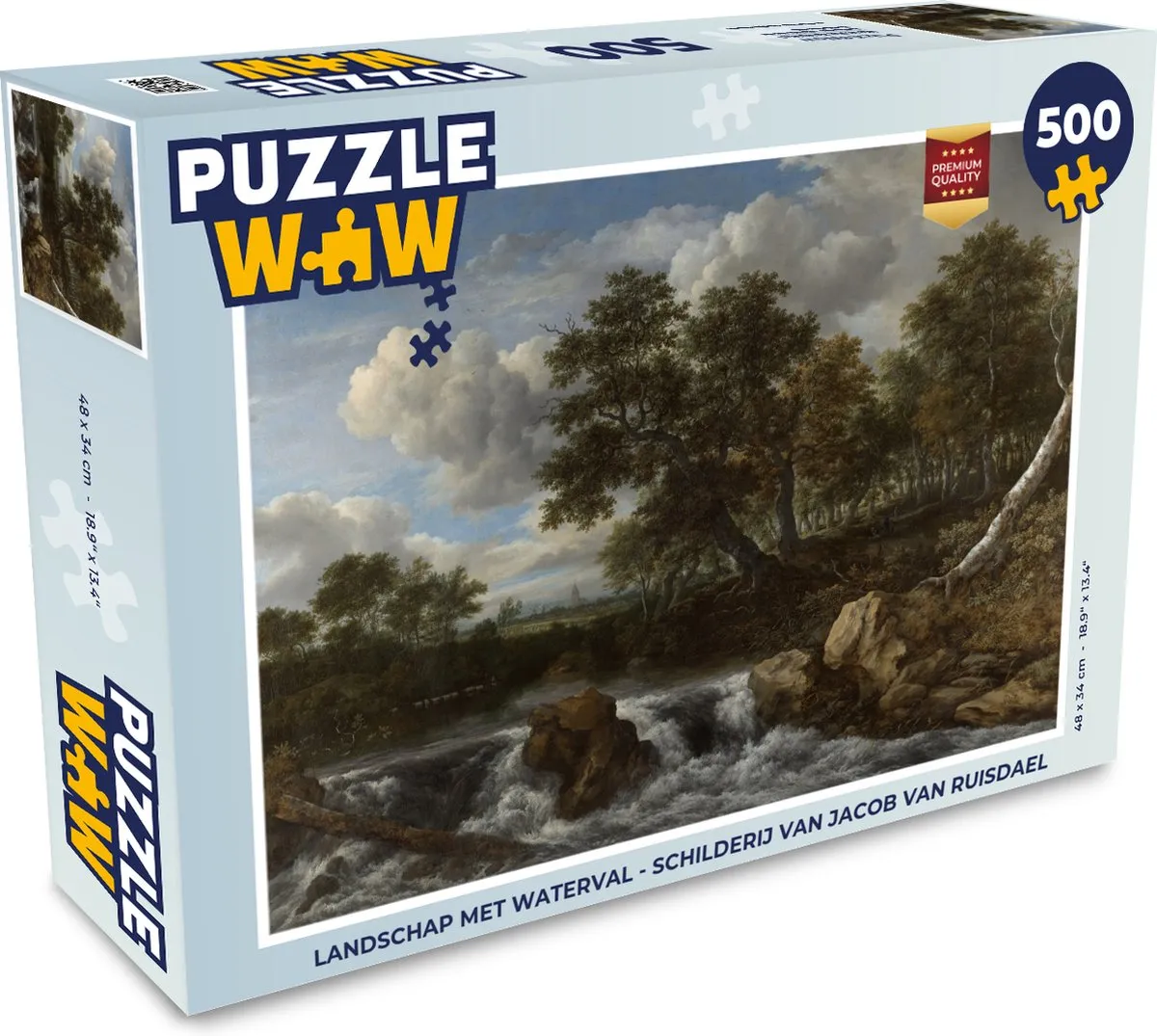 PuzzleWow Jacob van Ruisdael Landschap met waterval Legpuzzel 500 Stuks - Multicolor