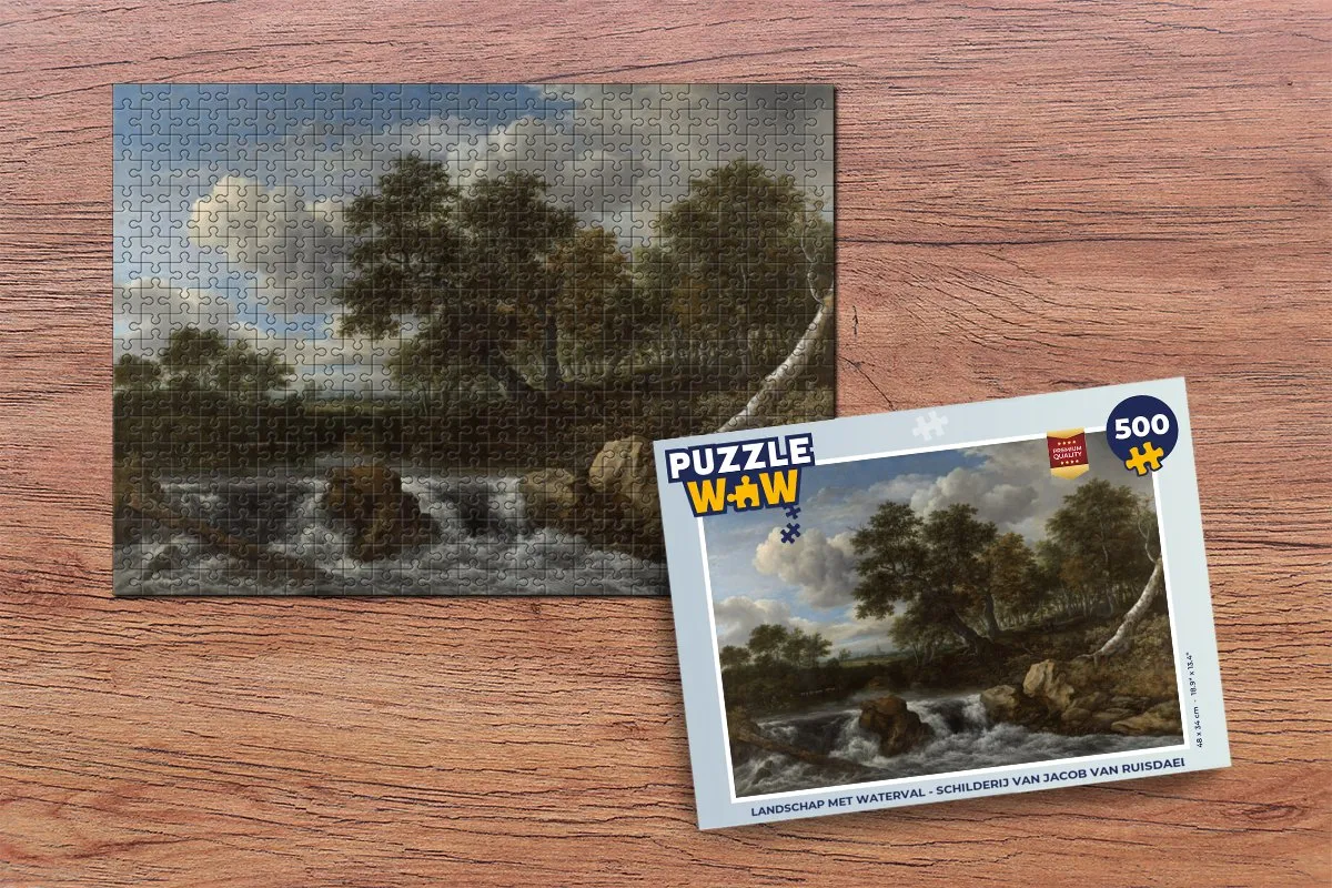 PuzzleWow Jacob van Ruisdael Landschap met waterval Legpuzzel 500 Stuks - Multicolor