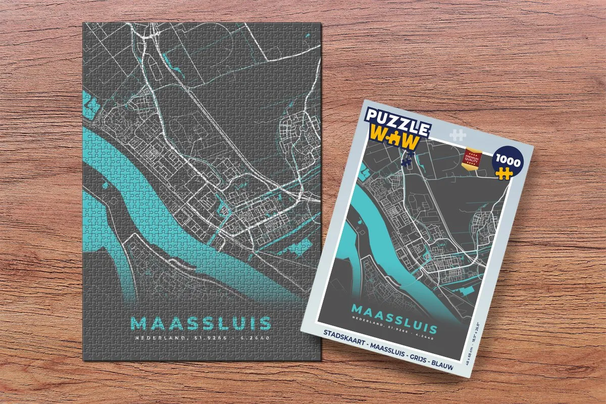 PuzzleWow Stadskaart Maassluis Legpuzzel 1000 Stuks - Multicolor