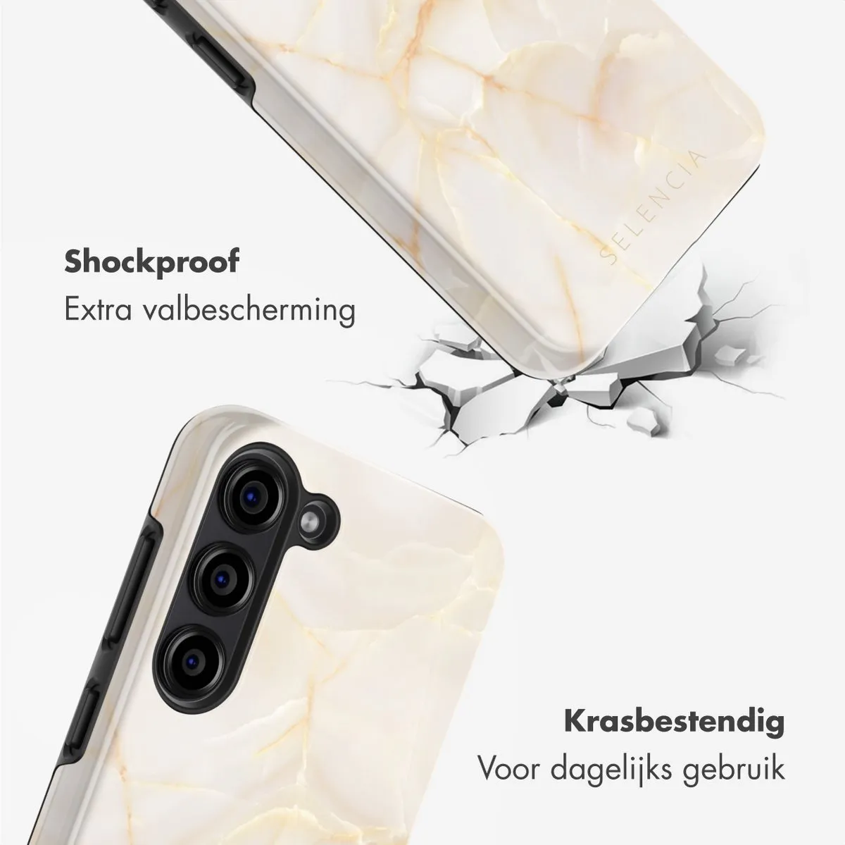 Selencia Hoesje Samsung Galaxy S23 Golden Beige Marble