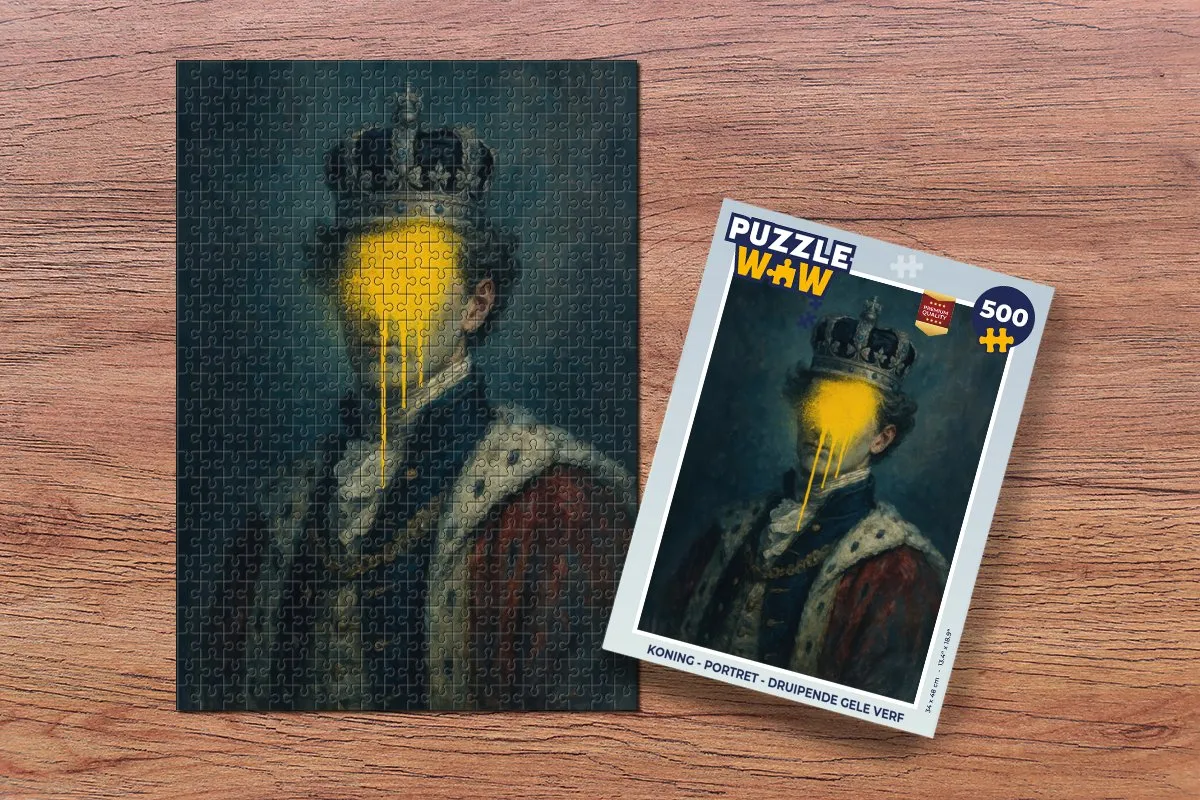 PuzzleWow Koning - Portret Druipende Gele Verf Legpuzzel 500 Stukken