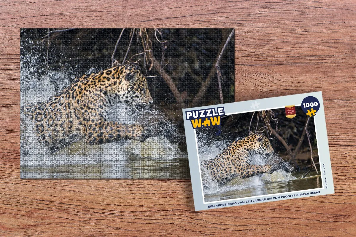 PuzzleWow Jaguar Jacht Prooi Legpuzzel 1000 Stuks - Multicolor