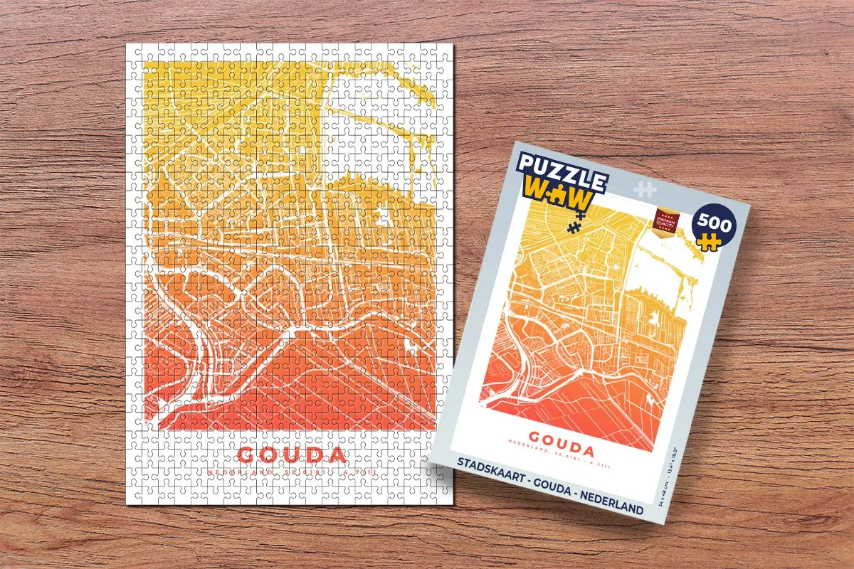 PuzzleWow Stadskaart Gouda Nederland Legpuzzel 500 Stuks - Multicolor