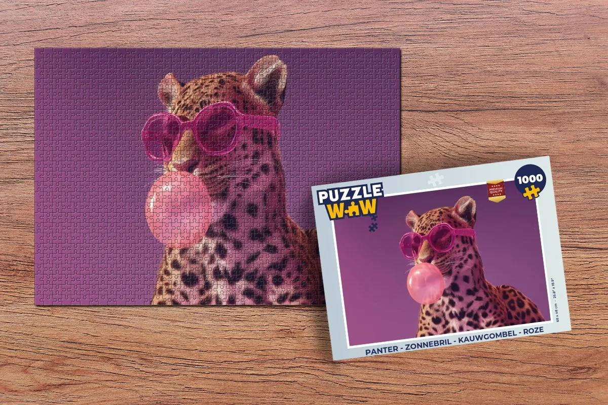 PuzzleWow Panter Zonnebril Legpuzzel 1000 Stuks - Roze