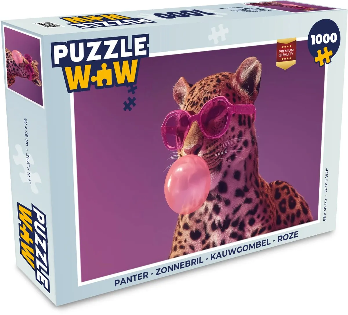 PuzzleWow Panter Zonnebril Legpuzzel 1000 Stuks - Roze
