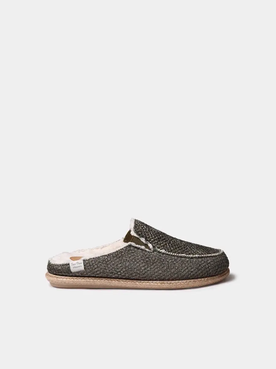 Herenslippers in klompstijl met jutezool