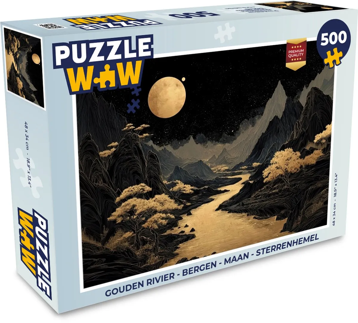 PuzzleWow Gouden Rivier Legpuzzel 500 Stuks - Rivier/Bergen/Maan