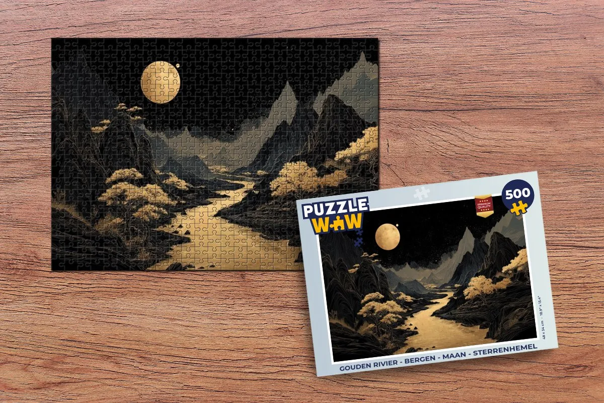 PuzzleWow Gouden Rivier Legpuzzel 500 Stuks - Rivier/Bergen/Maan