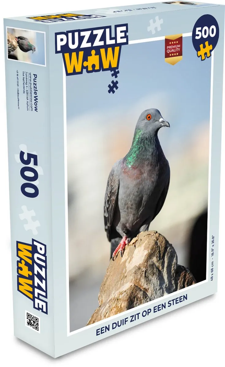 PuzzleWow Legpuzzel Een duif zit op een steen 500 Stuks - Multicolor