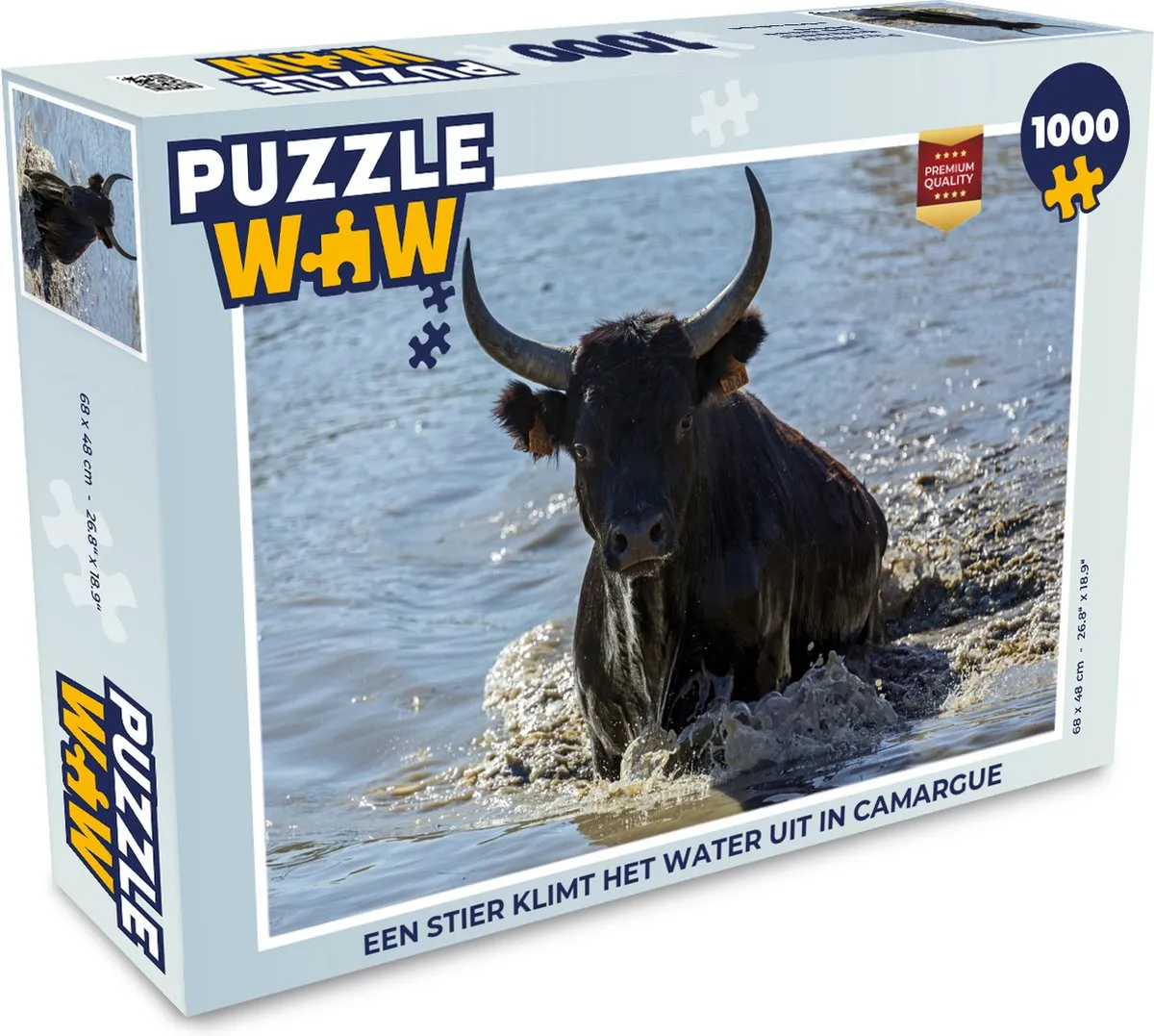 PuzzleWow Legpuzzel Een stier klimt het water uit Camargue 1000 Stuks - Multicolor