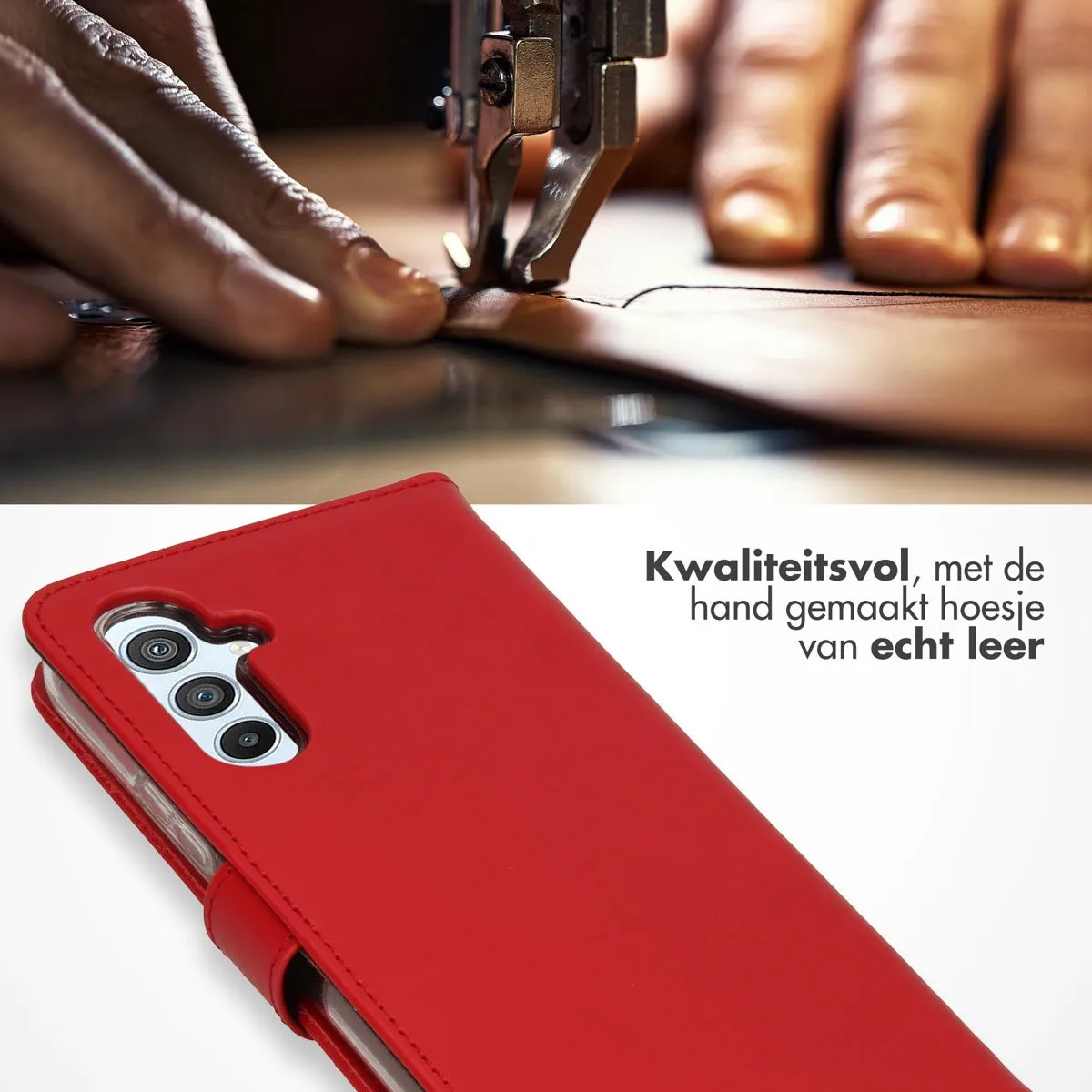 Selencia Hoesje Samsung Galaxy A54 - Echt Lederen Bookcase Rood