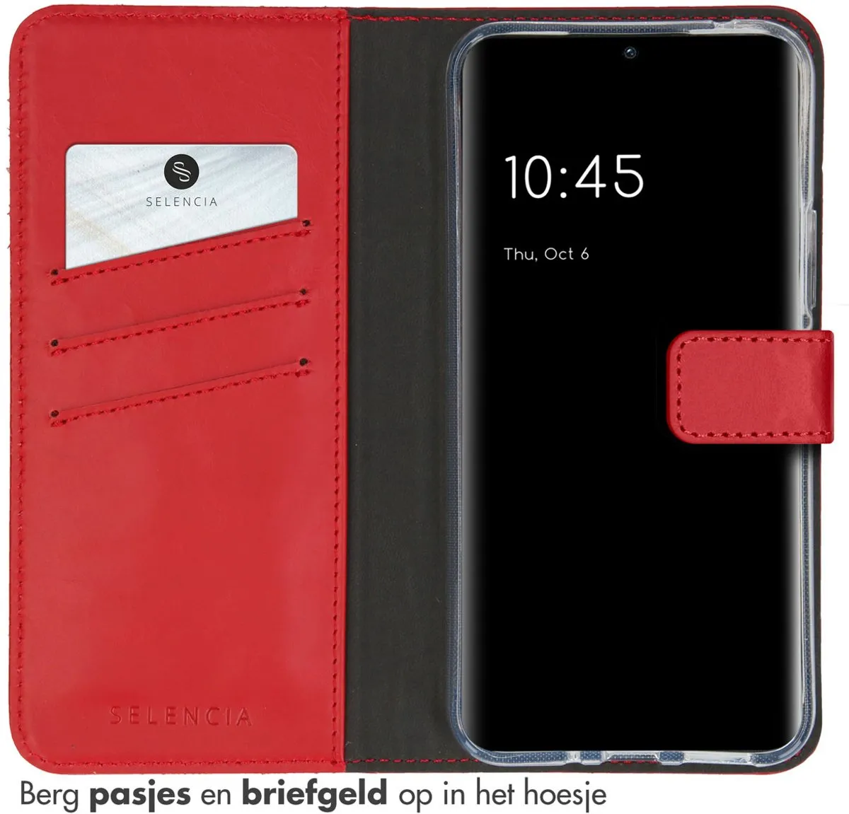 Selencia Hoesje Samsung Galaxy A54 - Echt Lederen Bookcase Rood