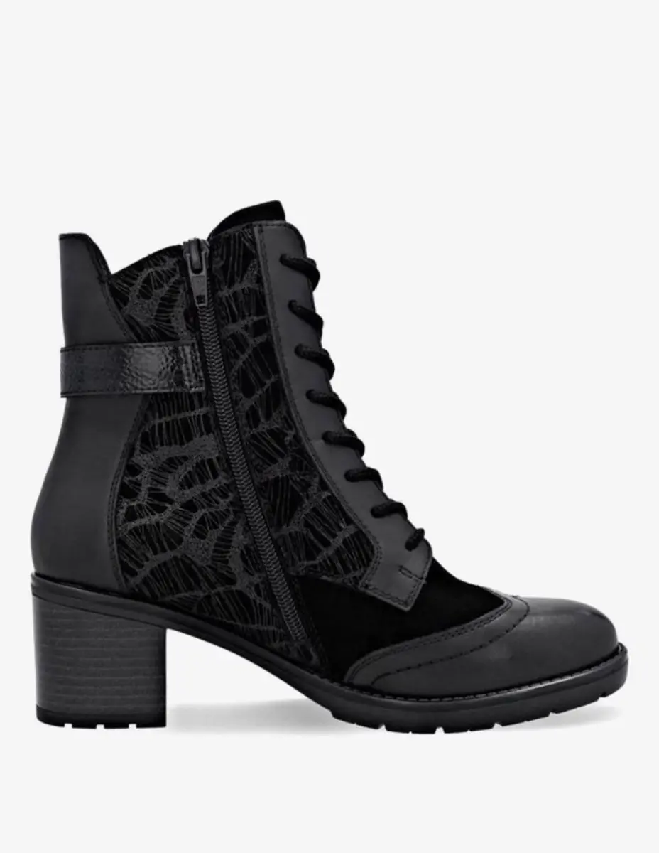 Remonte D2A77-02 elegante suede enkellaarzen met hak maat 36. Veters gesp en rit
