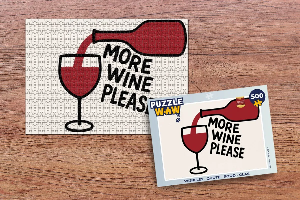 PuzzleWow Wijnfles Quote Legpuzzel 500 Stuks - Glas - Rood