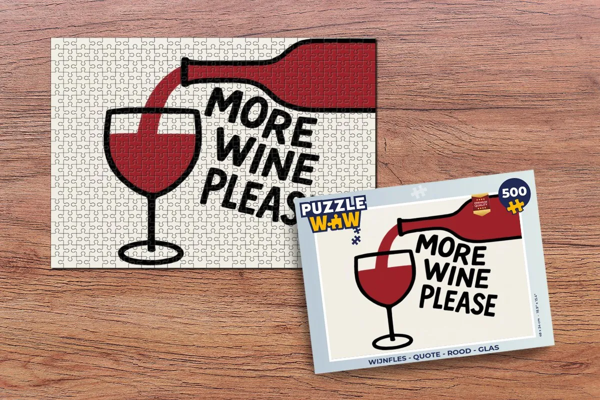 PuzzleWow Wijnfles Quote Legpuzzel 500 Stuks - Glas - Rood