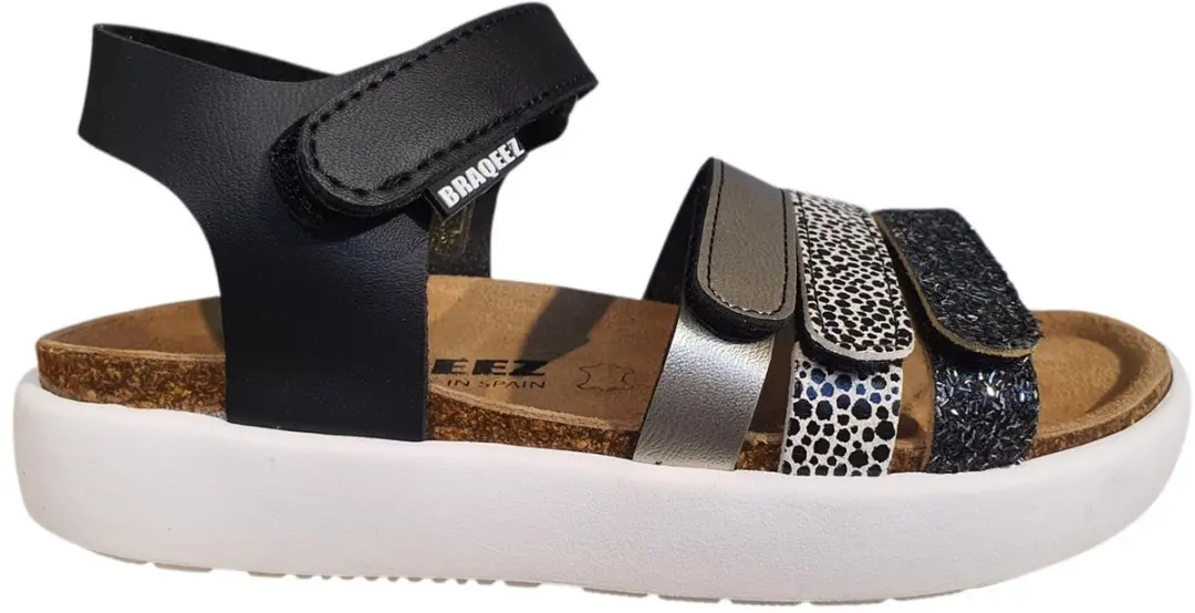 Braqeez Meisjes Platte Sandalen 426420-789 - Zwart - Leer