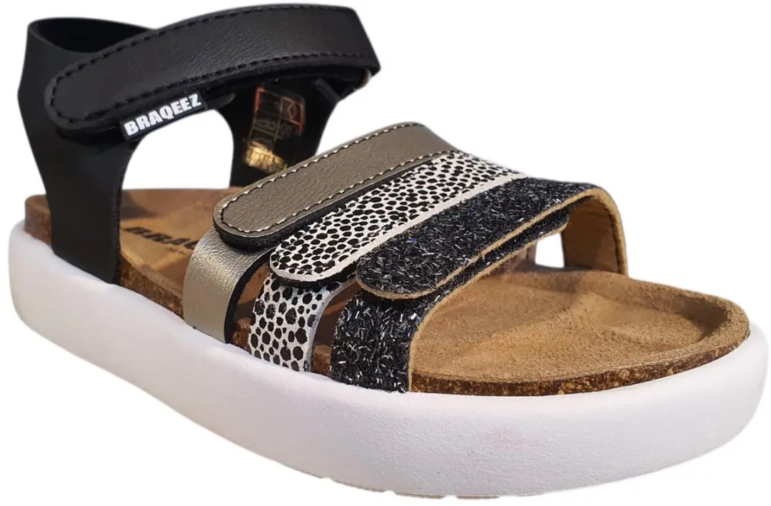 Braqeez Meisjes Platte Sandalen 426420-789 - Zwart - Leer