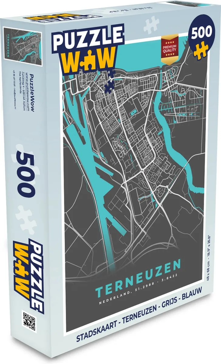 PuzzleWow Terneuzen Legpuzzel 500 Stuks - Stadskaart Multicolor