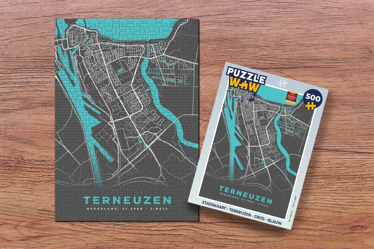 PuzzleWow Terneuzen Legpuzzel 500 Stuks - Stadskaart Multicolor