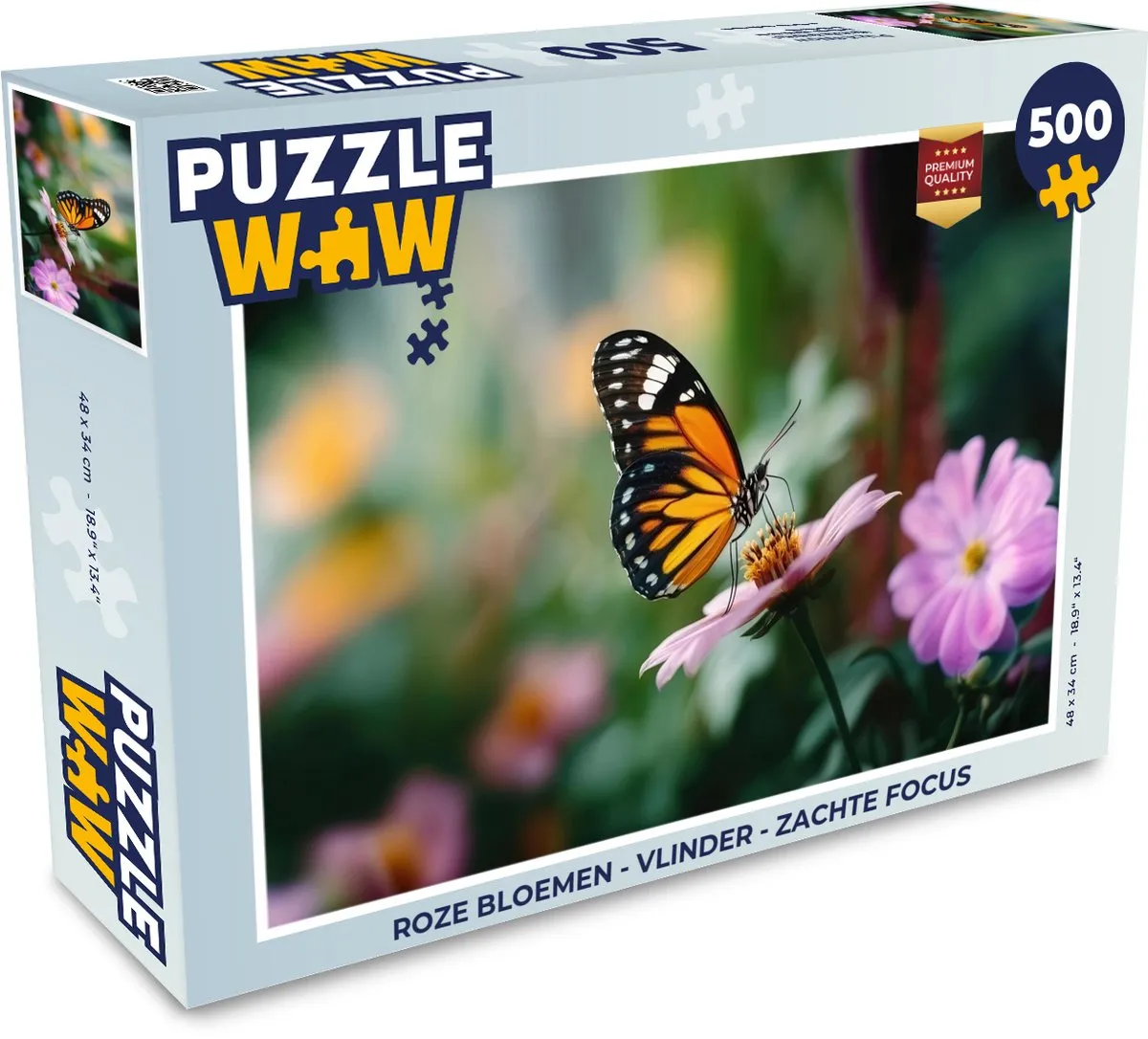 PuzzleWow Vlinder Roze Bloemen Legpuzzel 500 Stuks