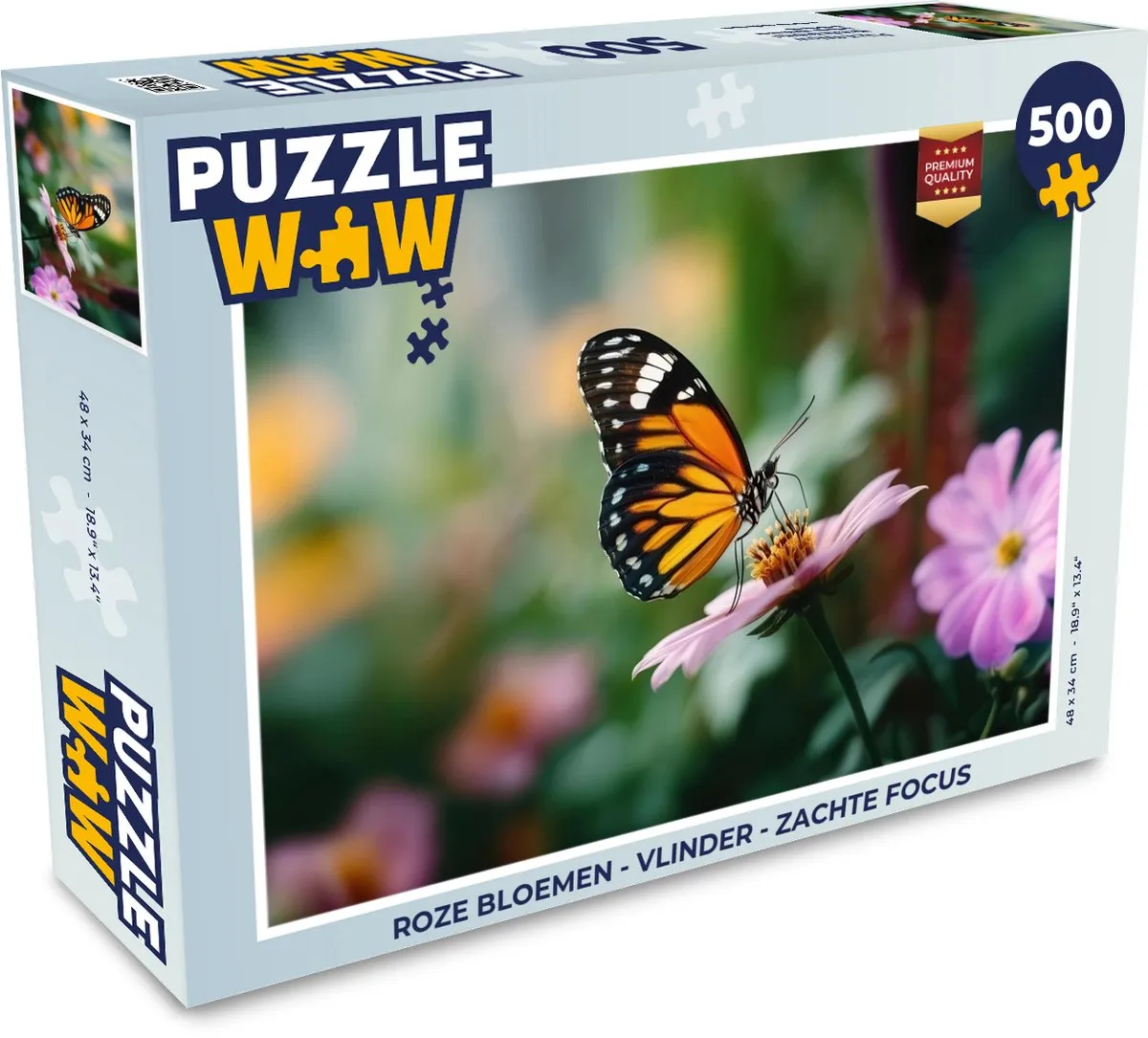 PuzzleWow Vlinder Roze Bloemen Legpuzzel 500 Stuks
