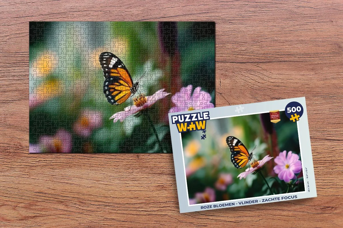 PuzzleWow Vlinder Roze Bloemen Legpuzzel 500 Stuks