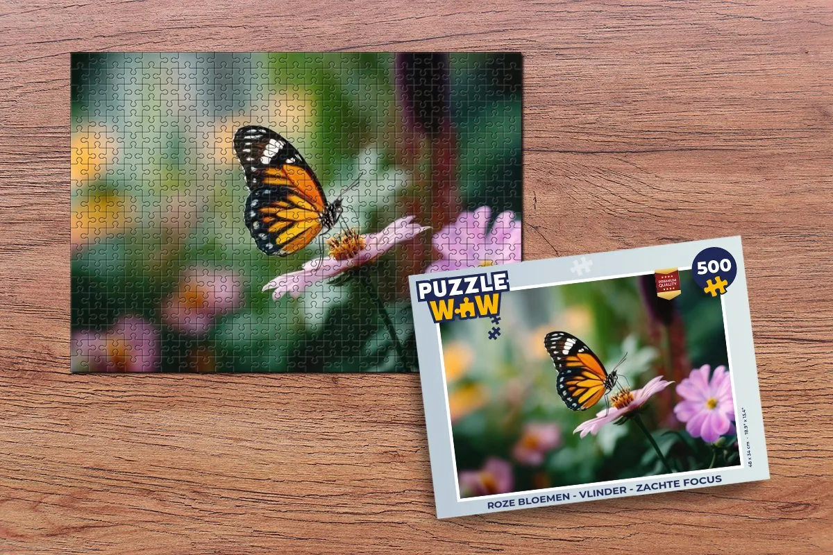 PuzzleWow Vlinder Roze Bloemen Legpuzzel 500 Stuks