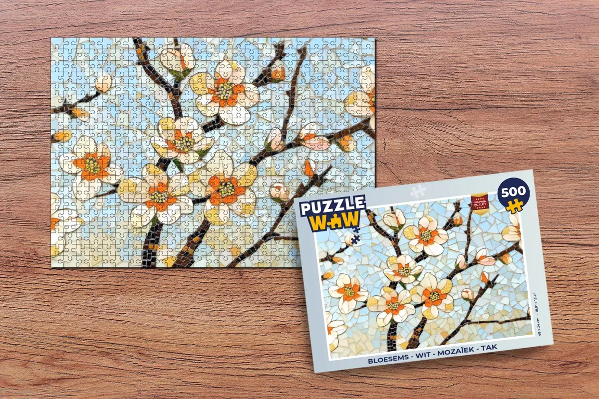 PuzzleWow Bloesems Mozaïek Legpuzzel 500 Stuks - Wit