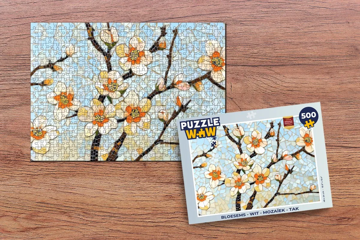 PuzzleWow Bloesems Mozaïek Legpuzzel 500 Stuks - Wit