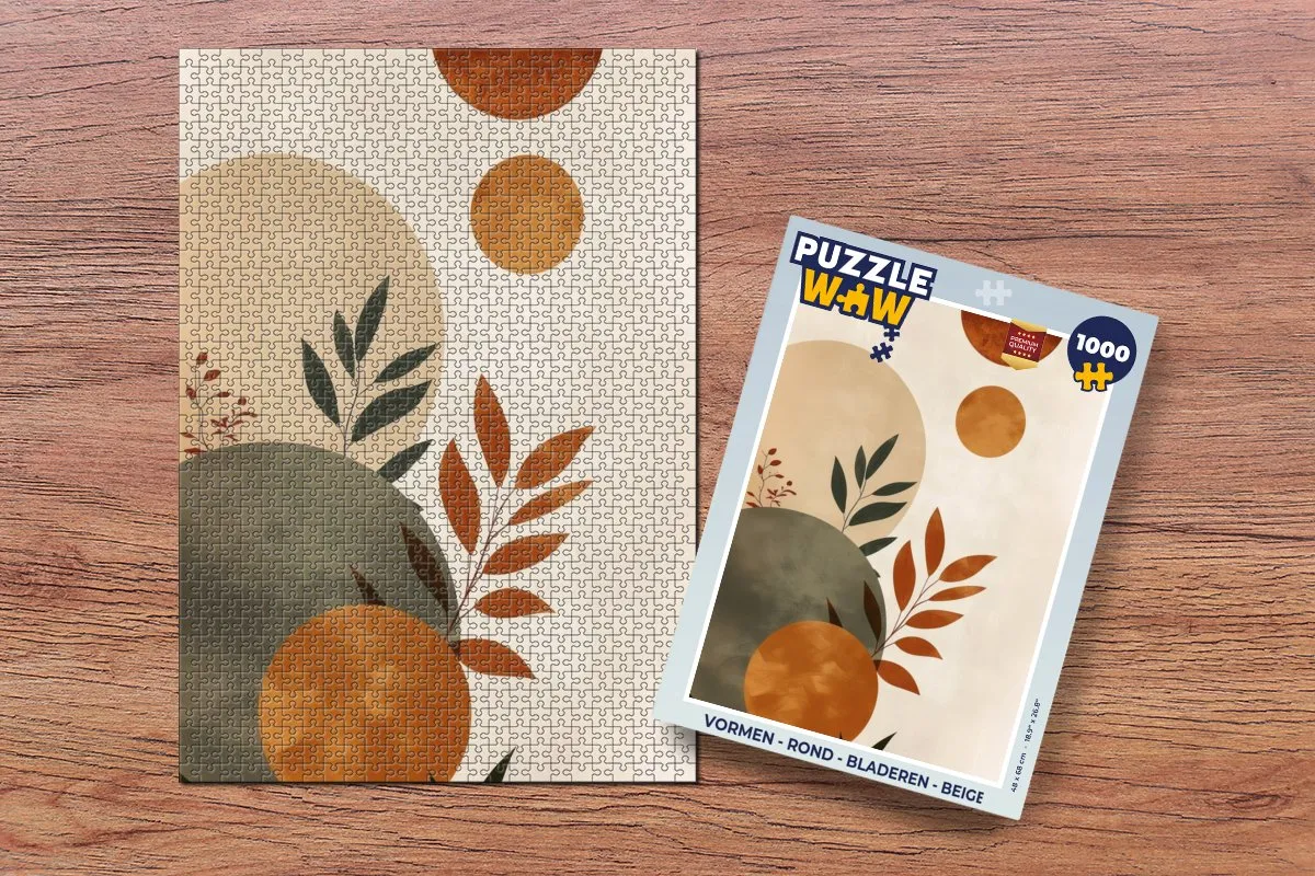 PuzzleWow Legpuzzel 1000 Stuks - Abstract Bladeren - Beige - MPN 8721375318737