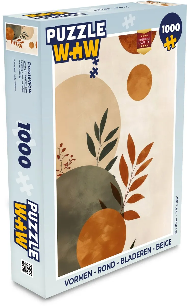 PuzzleWow Legpuzzel 1000 Stuks - Abstract Bladeren - Beige - MPN 8721375318737
