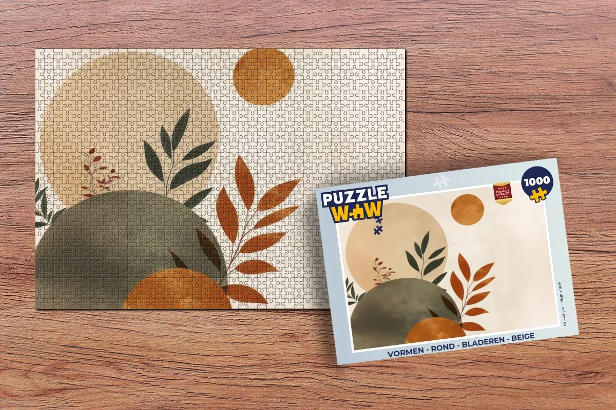 PuzzleWow Legpuzzel 1000 Stuks - Abstract Bladeren - Beige - MPN 8721375318737