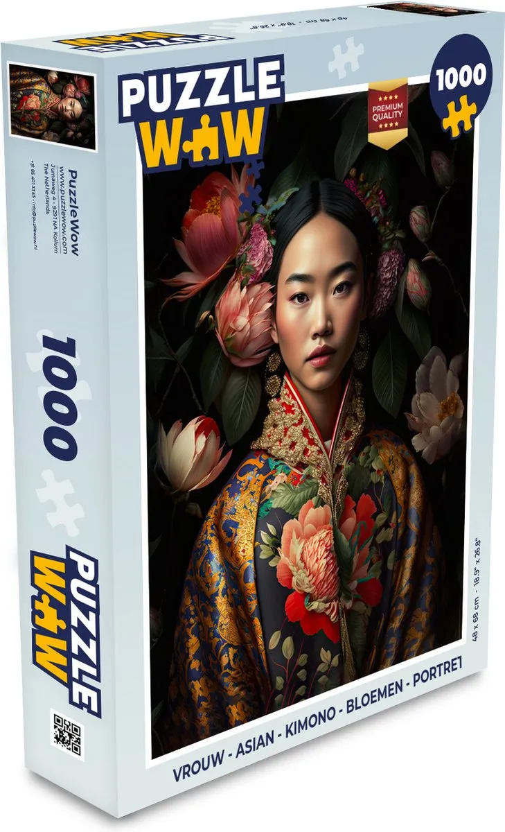 PuzzleWow Asian Kimono Bloemen Portret Legpuzzel 1000 Stuks - Multicolor