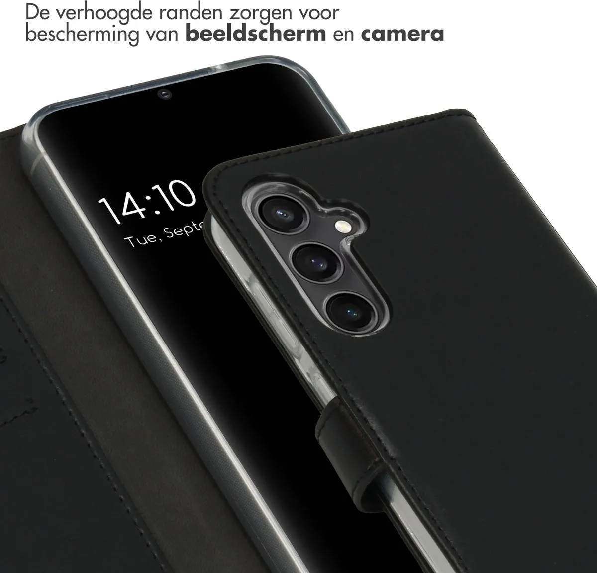 Selencia Hoesje Samsung Galaxy S23 FE - Echt Lederen Bookcase 3 Stuks - Zwart
