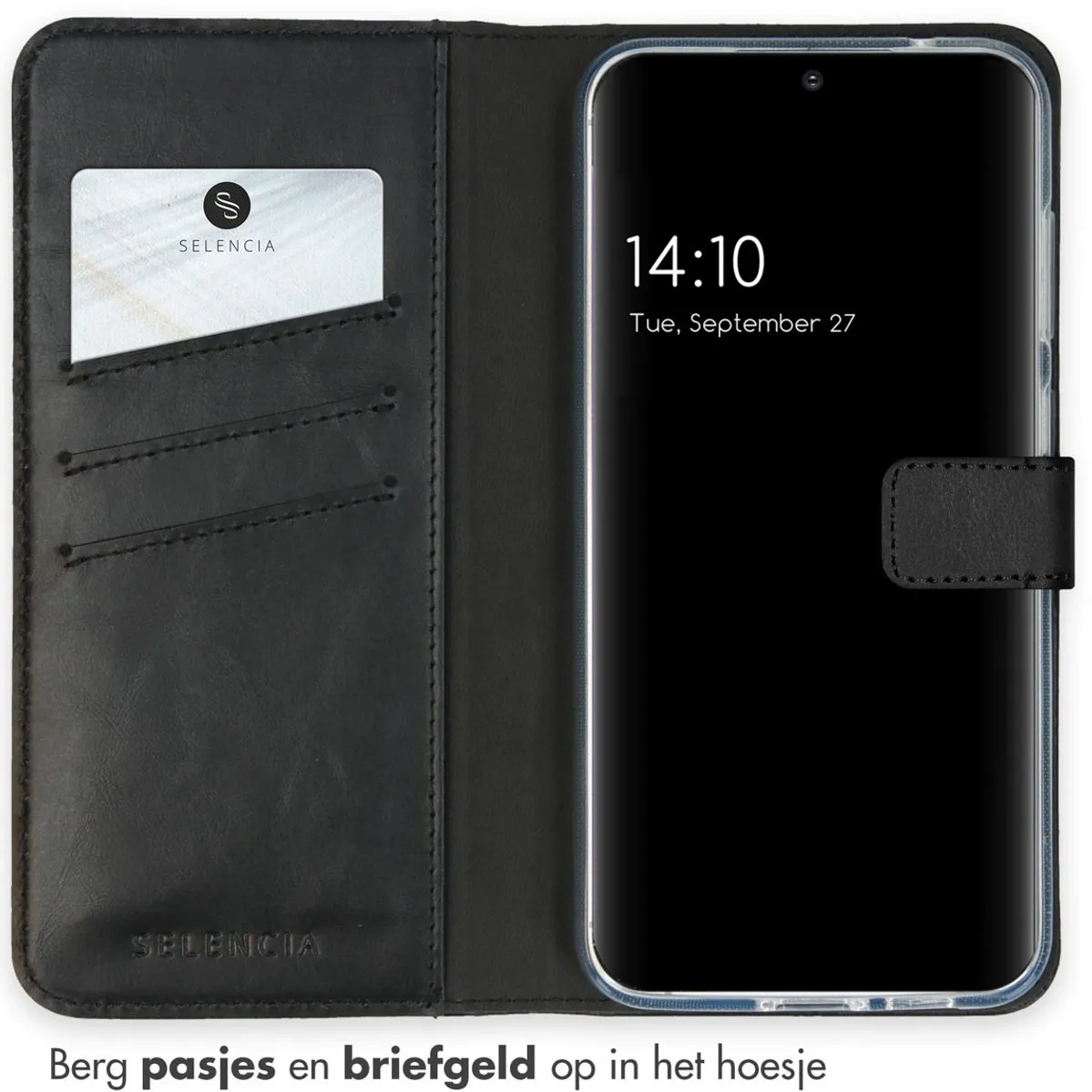Selencia Hoesje Samsung Galaxy S23 FE - Echt Lederen Bookcase 3 Stuks - Zwart