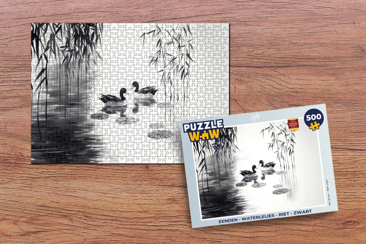 PuzzleWow Legpuzzel Eenden Waterlelies 500 Stuks - Zwart