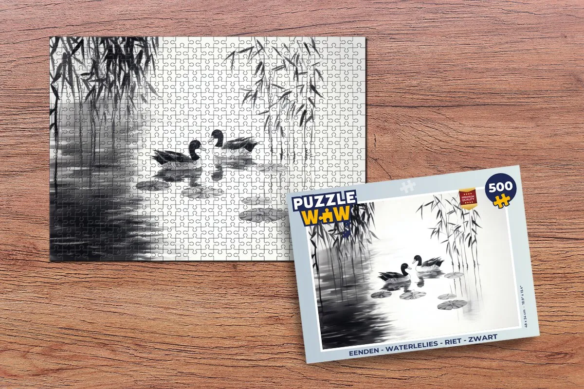 PuzzleWow Legpuzzel Eenden Waterlelies 500 Stuks - Zwart