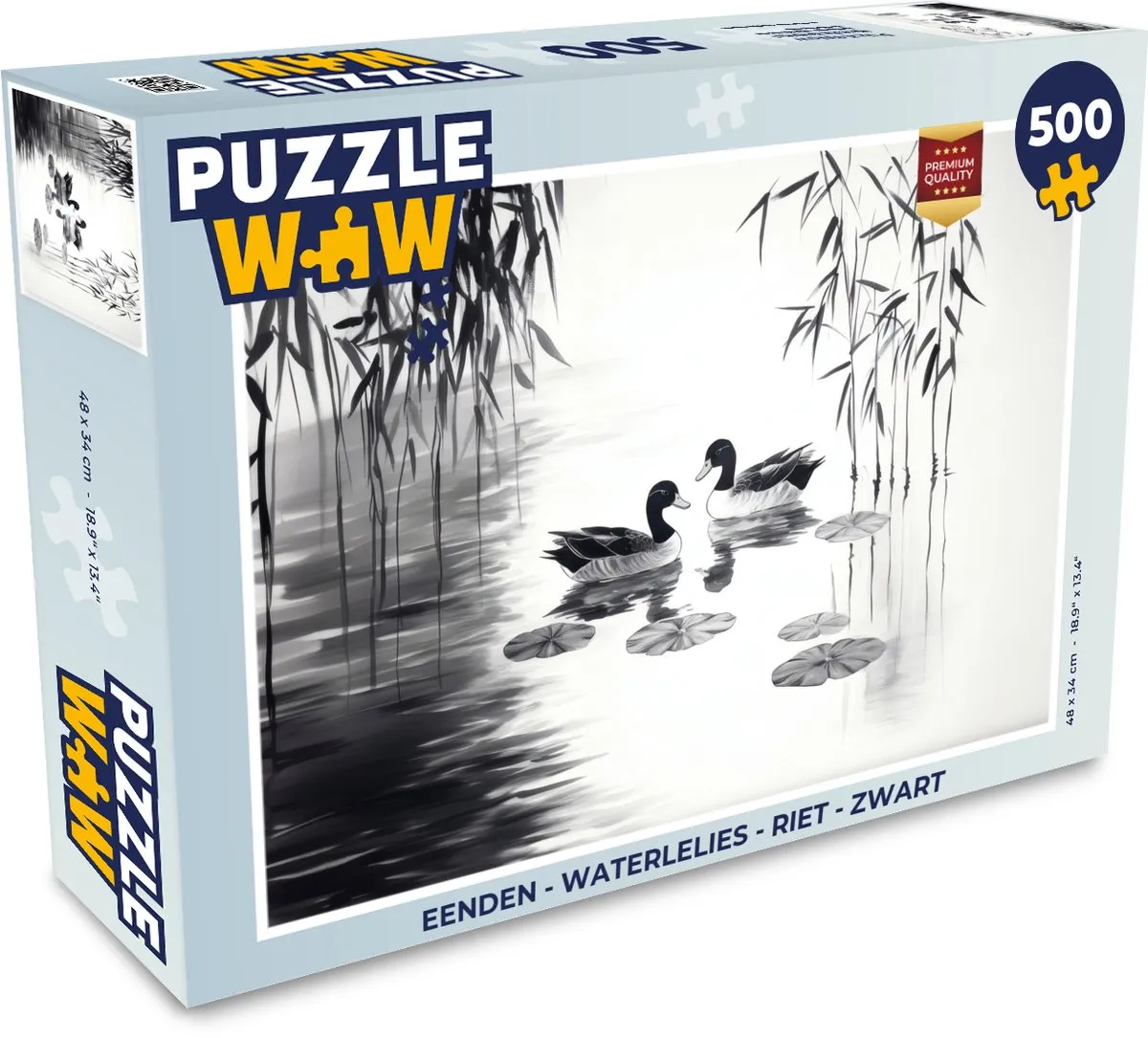 PuzzleWow Legpuzzel Eenden Waterlelies 500 Stuks - Zwart
