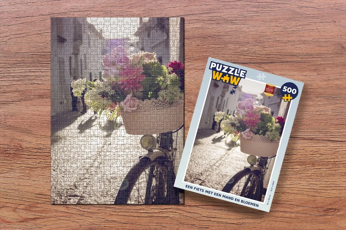 PuzzleWow Fiets Mand Bloemen Legpuzzel 500 Stuks - Multicolor