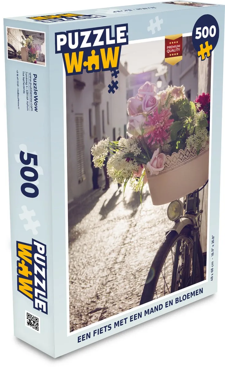 PuzzleWow Fiets Mand Bloemen Legpuzzel 500 Stuks - Multicolor
