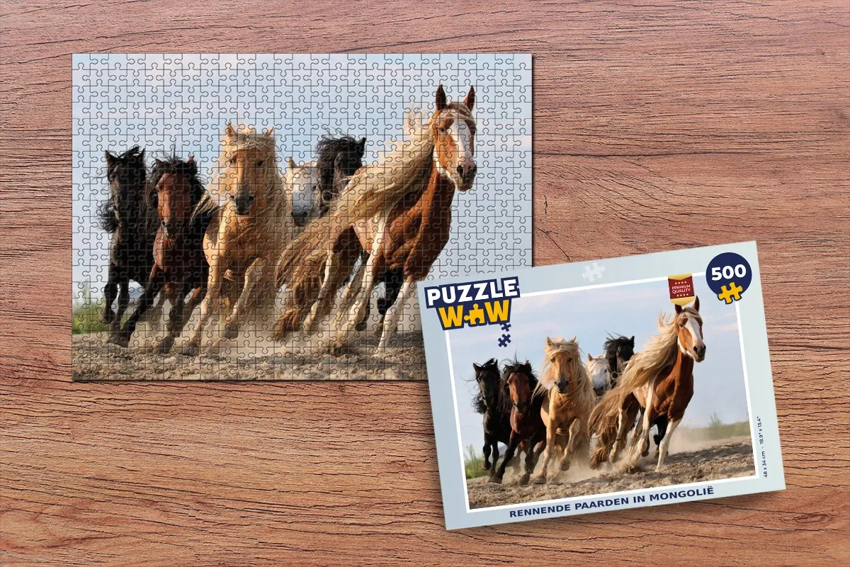 PuzzleWow Rennende Paarden Mongolië Legpuzzel 500 Stuks - Multicolor