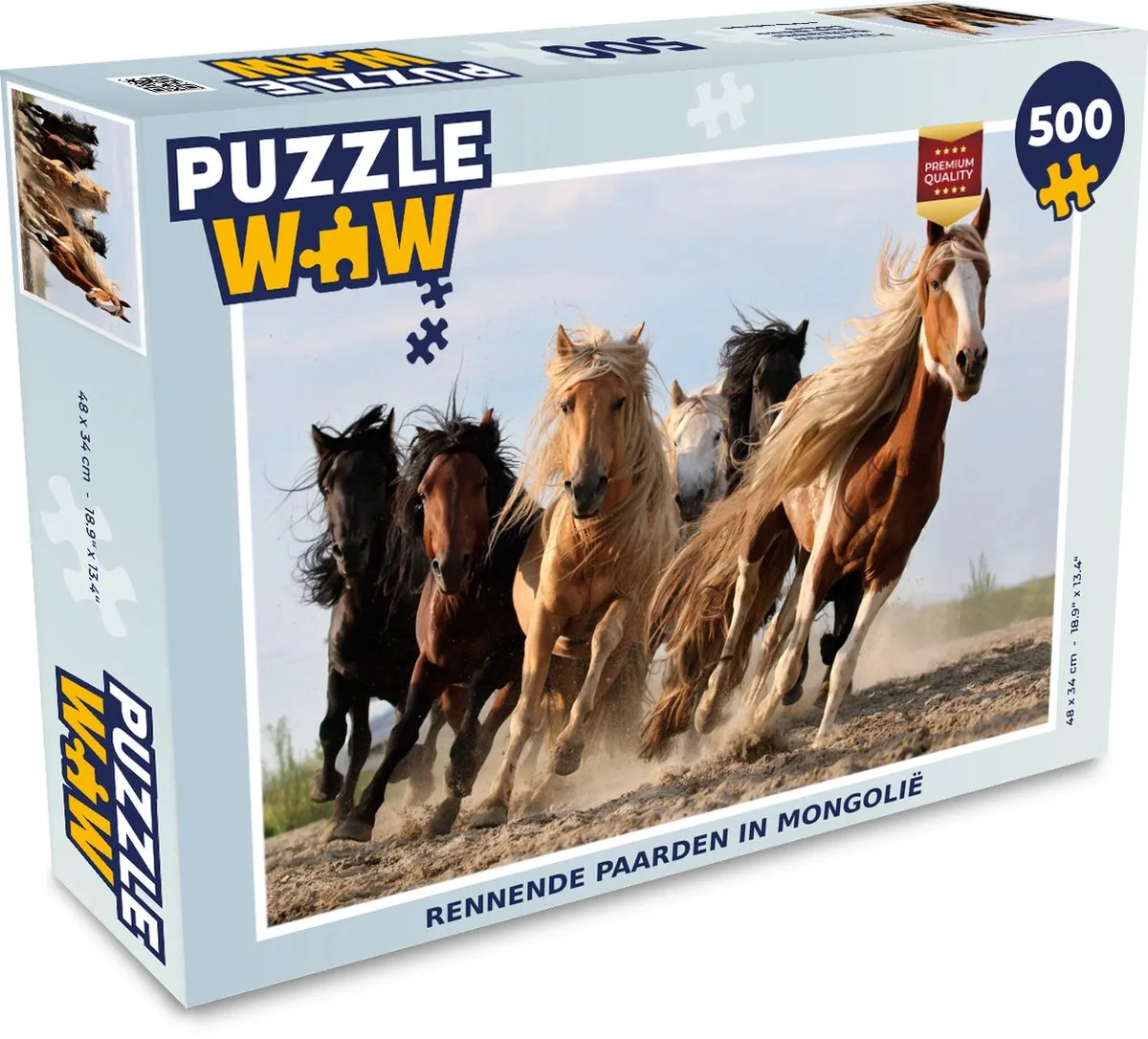 PuzzleWow Rennende Paarden Mongolië Legpuzzel 500 Stuks - Multicolor