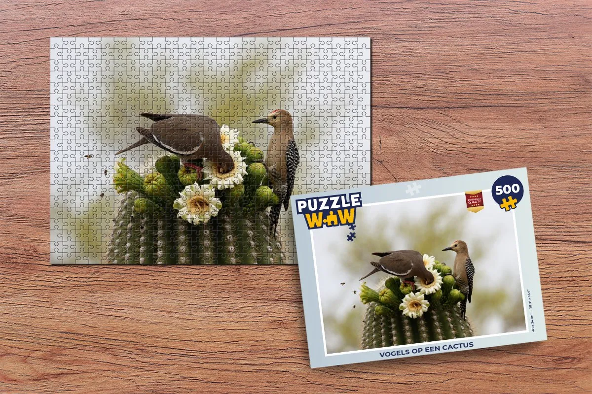 PuzzleWow Vogels op een cactus Legpuzzel 500 Stuks - Multicolor
