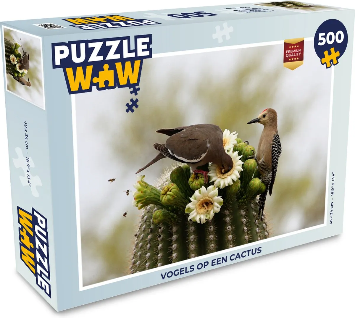 PuzzleWow Vogels op een cactus Legpuzzel 500 Stuks - Multicolor