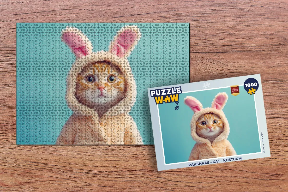 PuzzleWow Paashaas Kat Legpuzzel 1000 Stuks - Blauw