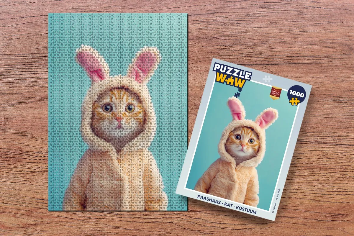 PuzzleWow Paashaas Kat Legpuzzel 1000 Stuks - Blauw