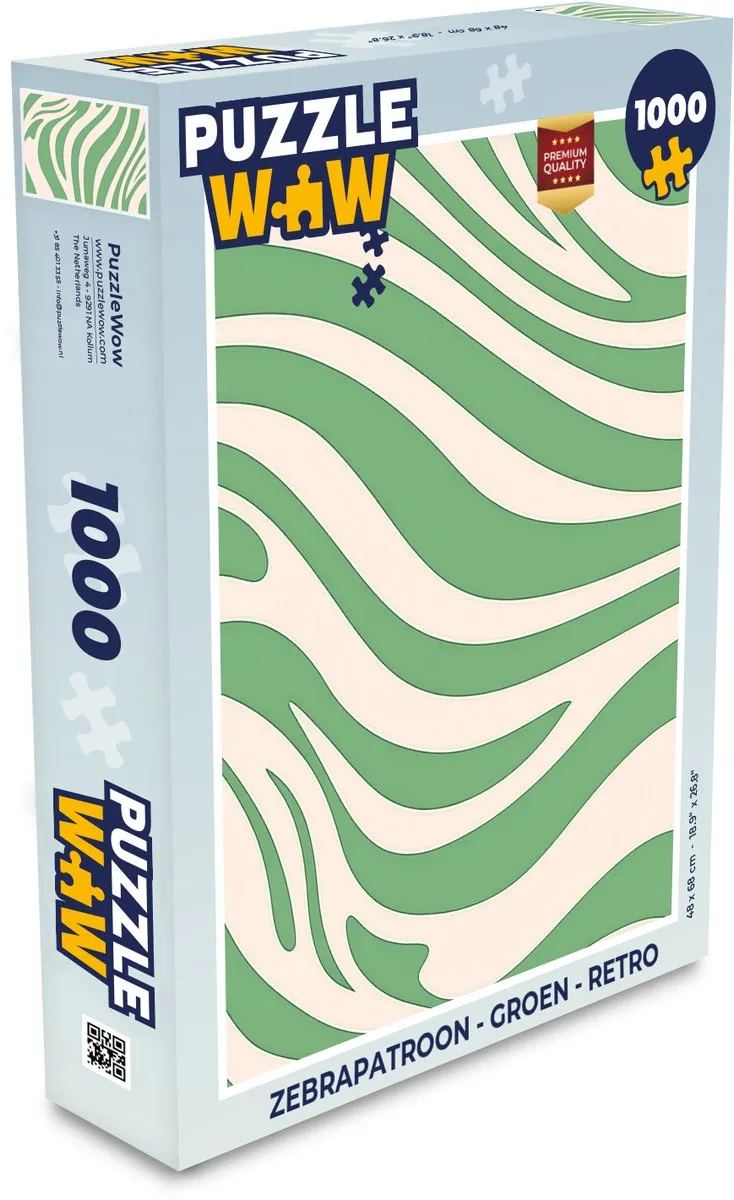 PuzzleWow Zebrapatroon Legpuzzel 1000 Stuks - Groen